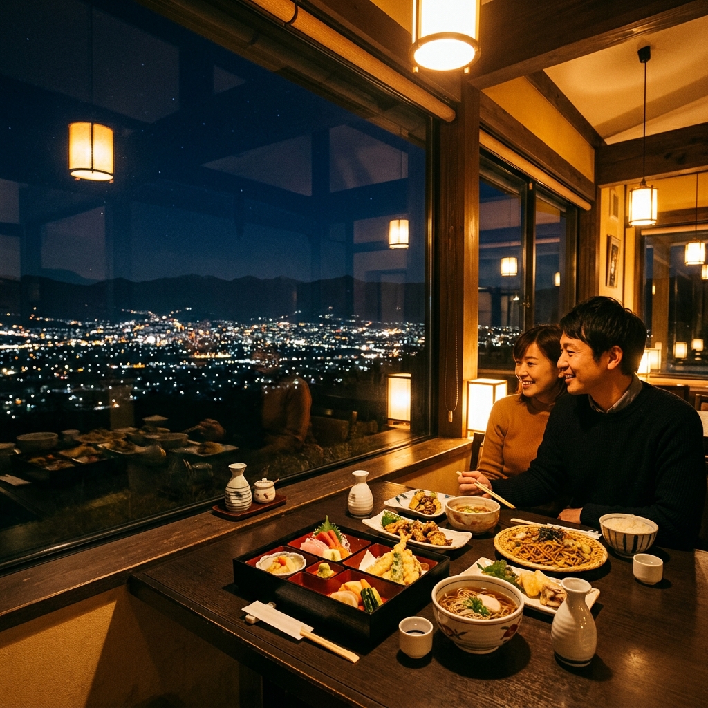 【姨捨SA・上り】善光寺平の夜景が抜群!展望レストランで味わう地場産グルメ - 高速道路SA・PAガイド